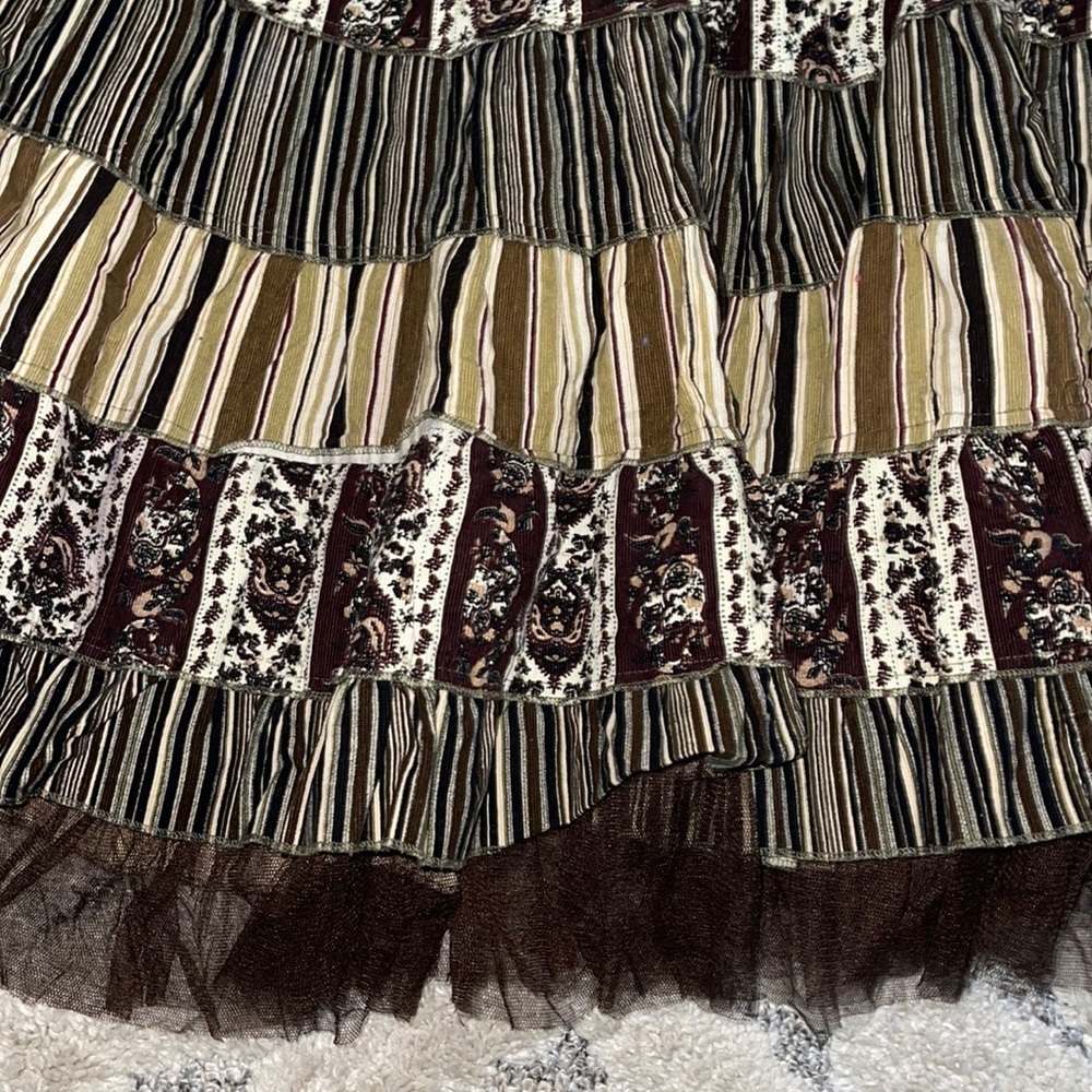 Paniz beautiful Boho paisley Stripe Tiered MIDI Skirt With Tule Hem - Picture 2 of 9